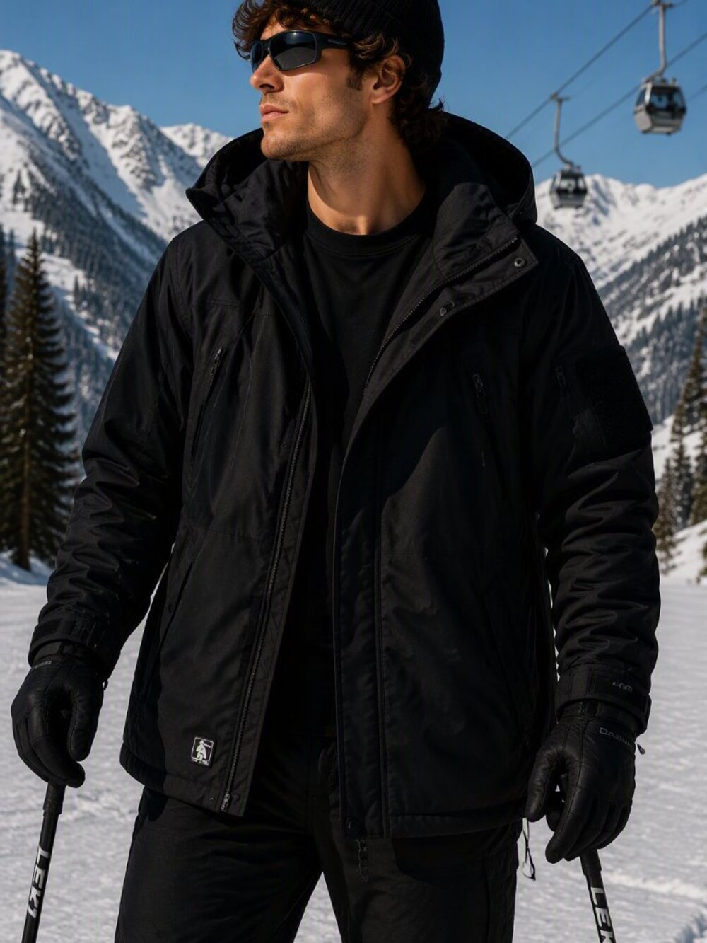 Free Solider Black Fleece Lined Ski Coat